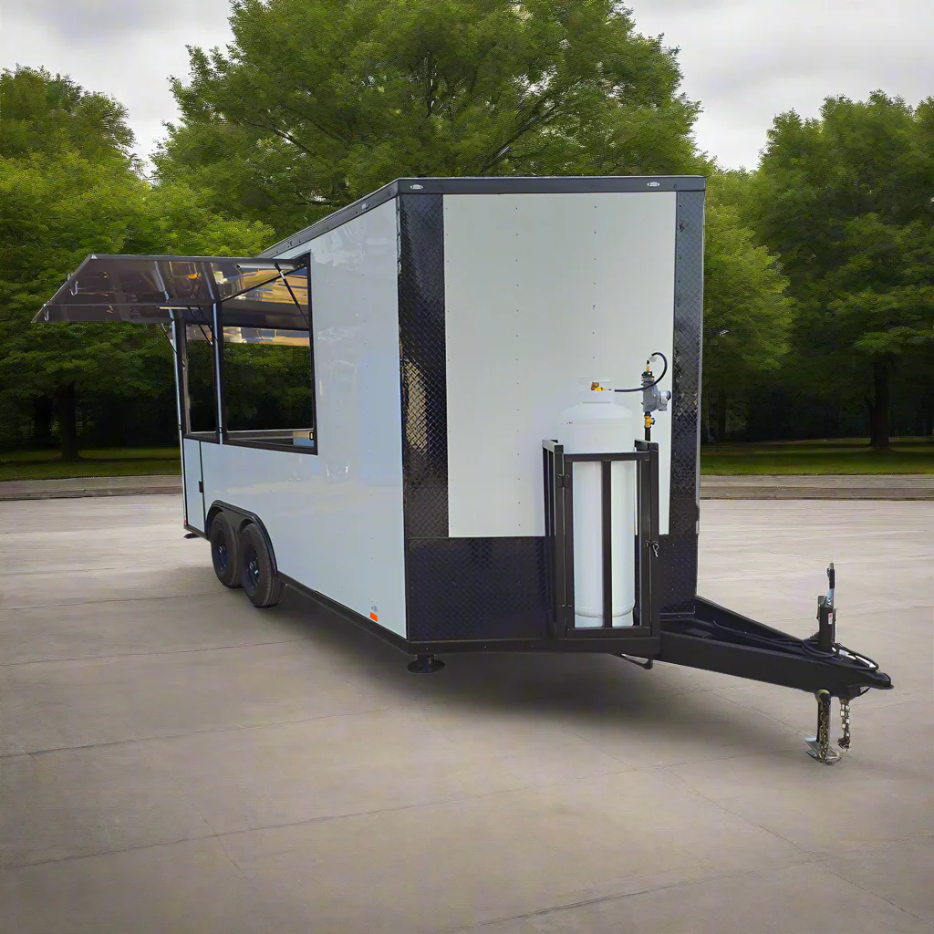 8.5' X 16' Concession Trailer White W/Black Trim Food Event Catering